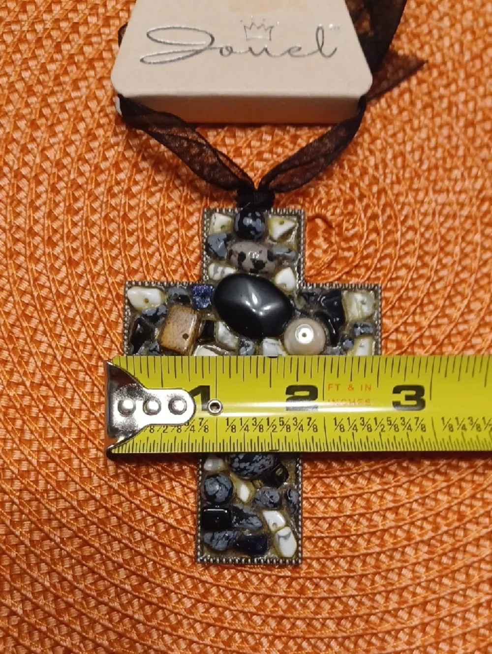 Jouel Jeweled Stone Cross Pendant Necklace - Black and Tan NWT - Picture 9 of 10